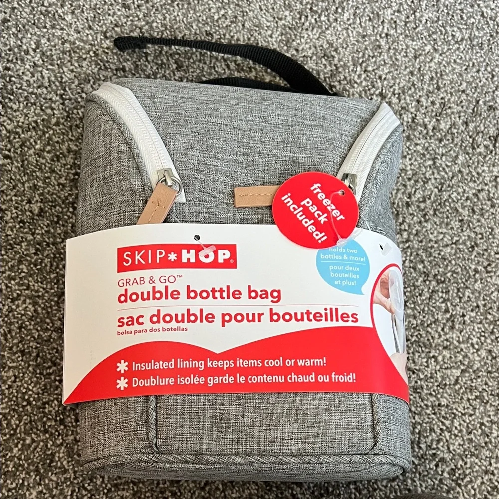 BNWT Skip Hop Grab & Go Insulated Double Bottle Bag in Grey Melange color!